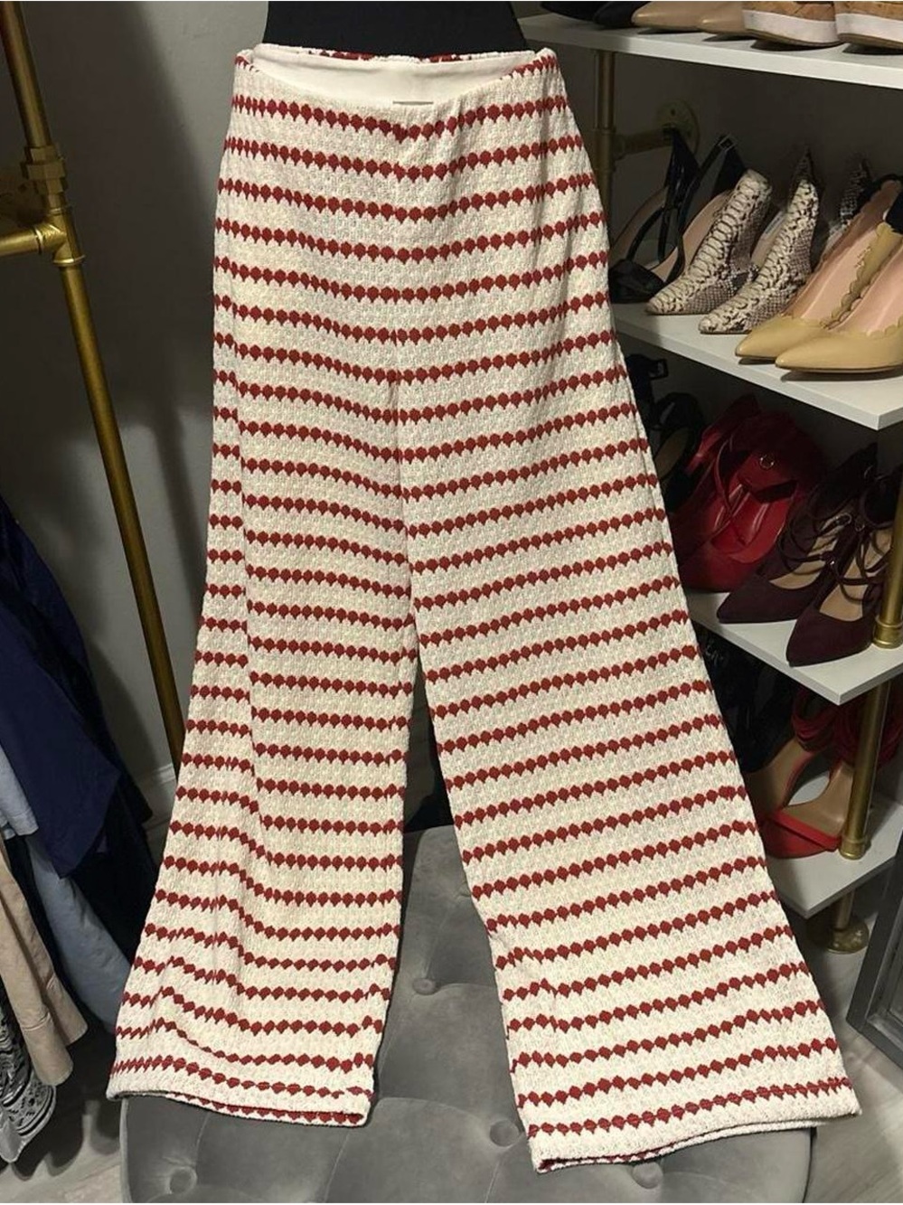 a new day Cream & Red Striped Knit Wide-Leg Pants